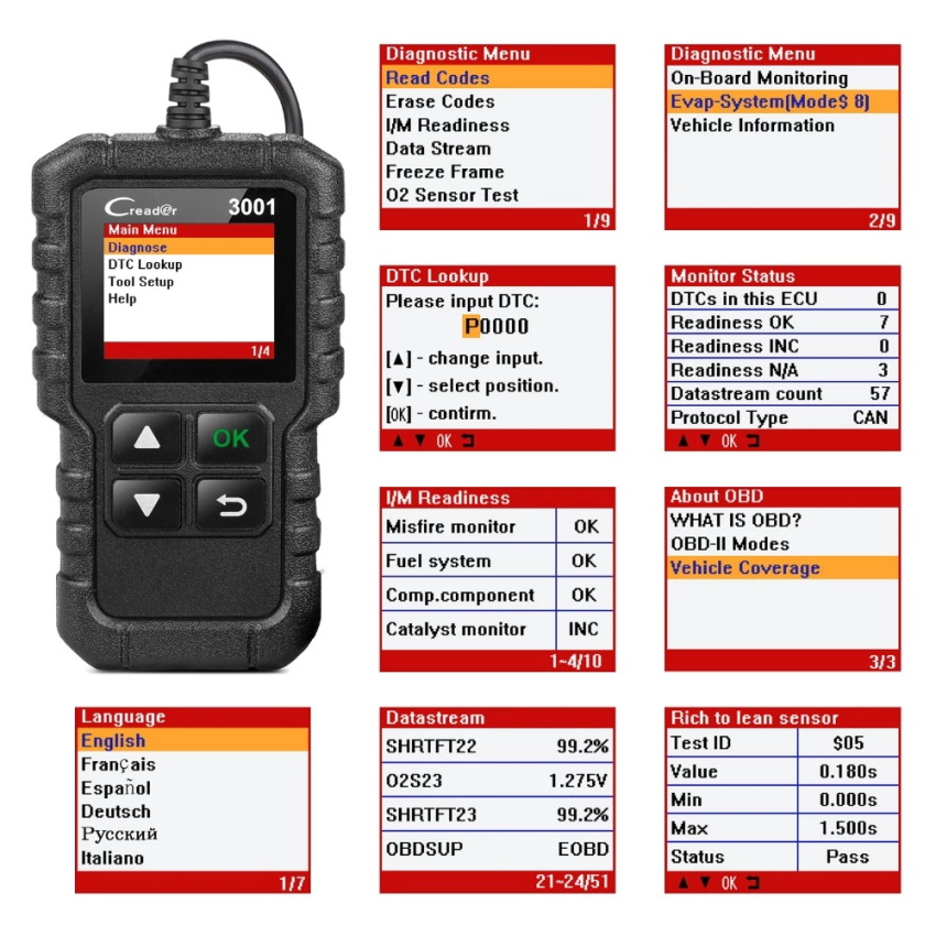 Запуск сканера CReader 3001 OBD2